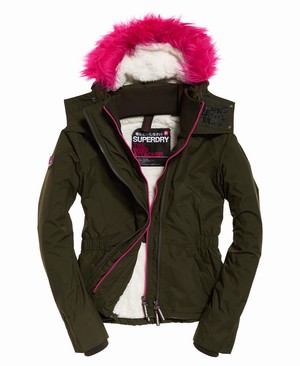 Superdry Hooded Winter SD-Windattacker Női Kabát Sötét Khaki/Rózsaszín | JKCYT2910